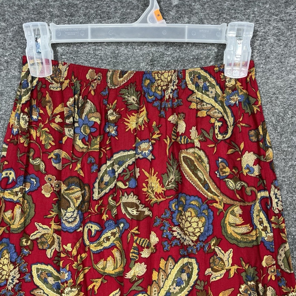 Vintage Southern Lady Maxi Skirt Women's L Red Paisley Western Art USA Made 90s - Picture 2 of 9